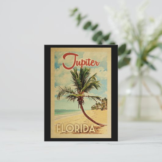 Jupiter Palm Tree Vintage Travel Postkarte (Stehend Vorderseite)