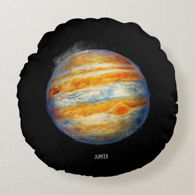 Jupiter Planet Artwork - Cosmic Space Illustration Rundes Kissen (Vorderseite)