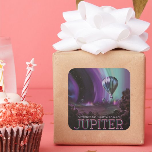 Jupiter Travel by Hot Air Ballon Bighty Auroras Quadratischer Aufkleber (Party)