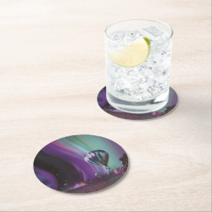 Jupiter Travel by Hot Air Ballon Bighty Auroras Runder Pappuntersetzer