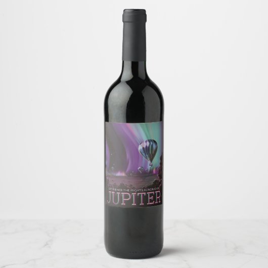 Jupiter Travel by Hot Air Ballon Bighty Auroras Weinetikett (Vorderseite)