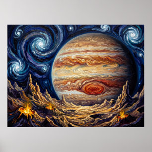 Jupiter und Io Sternennacht Weltraumlandschaft Poster