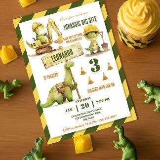 Jurassic Baustellen-Jungen-Geburtstagsfeier Einladung