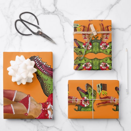 Jurassic Christmas Pin-Up Geschenkpapier Set (Vorderseite)