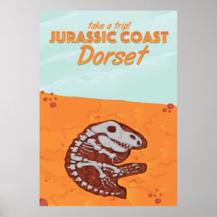 Jurassic Coast Devon Cartoon Reiseplakat Poster