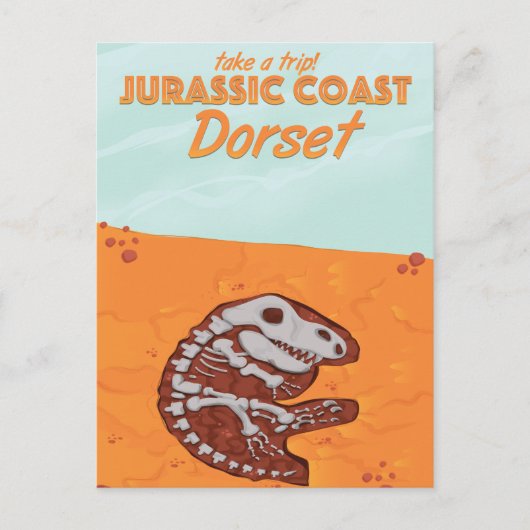 Jurassic Coast Devon Cartoon Reiseplakat Postkarte (Vorderseite)