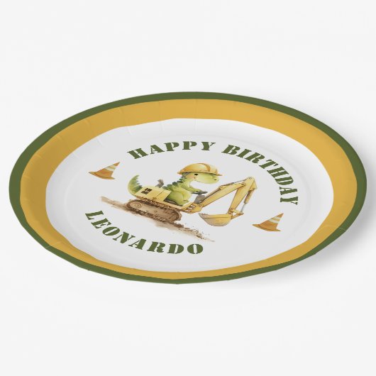 Jurassic Construction Zone Boy Birthday Pappteller (Schrägansicht)