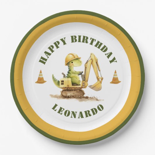 Jurassic Construction Zone Boy Birthday Pappteller (Vorderseite)