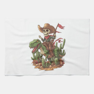 Jurassic-Cowboy-Totenkopf � Lustiger Dino-Rodeo Geschirrtuch