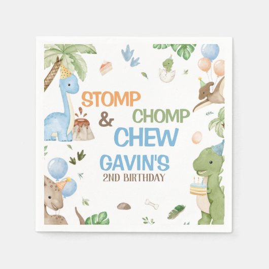 Jurassic Cute Dinosaur Birthday Party Paper Napkin Serviette (Vorderseite)