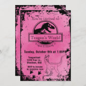 Jurassic Dino Pink Einladung (Vorne/Hinten)