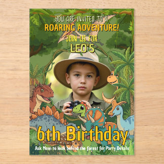 Jurassic-Dinosaur 6. Geburtstagsfoto Acryleinladungen
