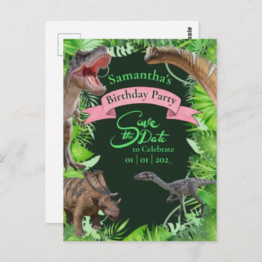 Jurassic Dinosaurs Jungle Girly Postkarte (Vorne/Hinten)
