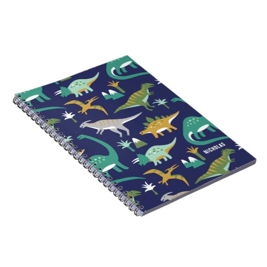 Jurassic Green BLUE Dinosaurier Muster mit Kid Nam Notizblock (Rechte Seite)