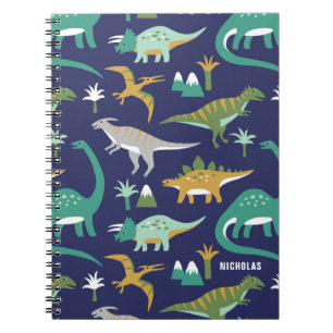 Jurassic Green BLUE Dinosaurier Muster mit Kid Nam Notizblock