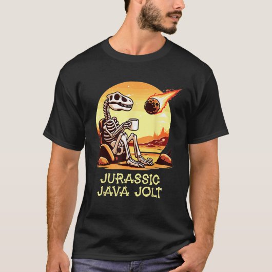 Jurassic Java Jolt Coffee Dinosaur Skeleton Meteor T-Shirt (Vorderseite)