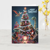 Jurassic Jingle Bell Rock Christmas Dinosaur Karte (Gelbe Blume)