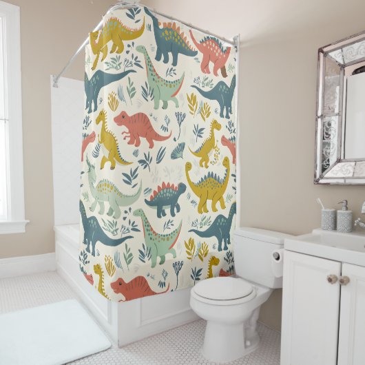 Jurassic Joy: Playful Dinosaur Pattern Duschvorhang (Beispiel)