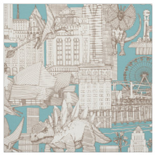 Jurassic LA toile Schokoladentürkis Stoff