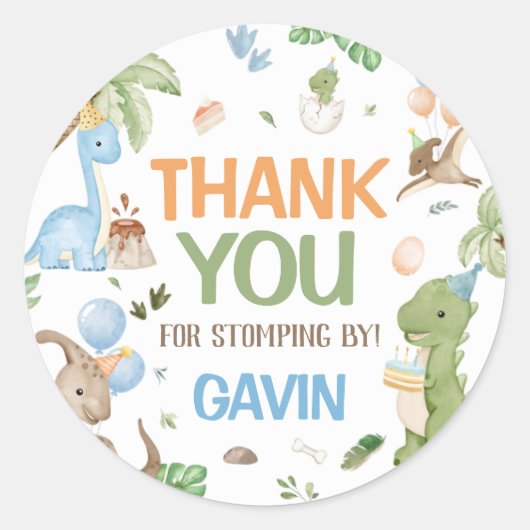 Jurassic Niedlich Dinosaur Geburtstagsparty Runder Aufkleber (Vorderseite)