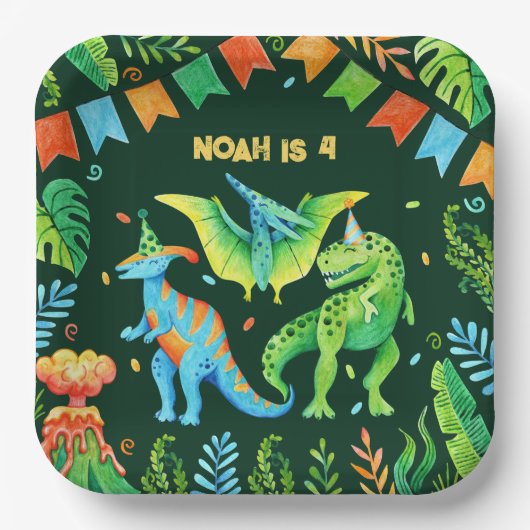 Jurassic Niedlich Dinosaurier Boys Birthday Party Pappteller (Vorderseite)