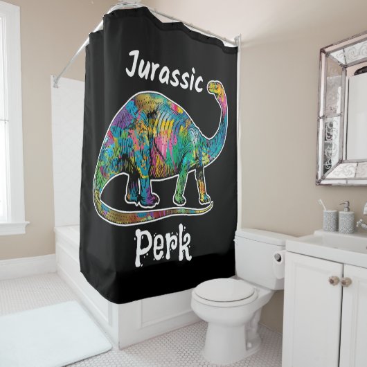 Jurassic Perk Farbige Dinosaurier Schwarz Duschvorhang (Beispiel)