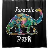 Jurassic Perk Farbige Dinosaurier Schwarz Duschvorhang (Vorderseite)