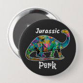 Jurassic Perk Farbiger Dinosaurier Schwarz Button (Vorne & Hinten)