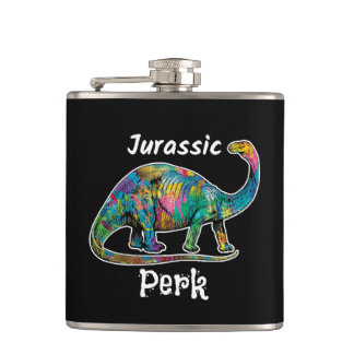 Jurassic Perk Farbiger Dinosaurier Schwarz Flachmann