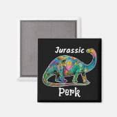 Jurassic Perk Farbiger Dinosaurier Schwarz Magnet (Vorderseite/Rückseite)