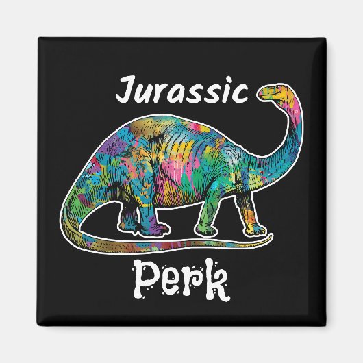 Jurassic Perk Farbiger Dinosaurier Schwarz Magnet (Vorne)