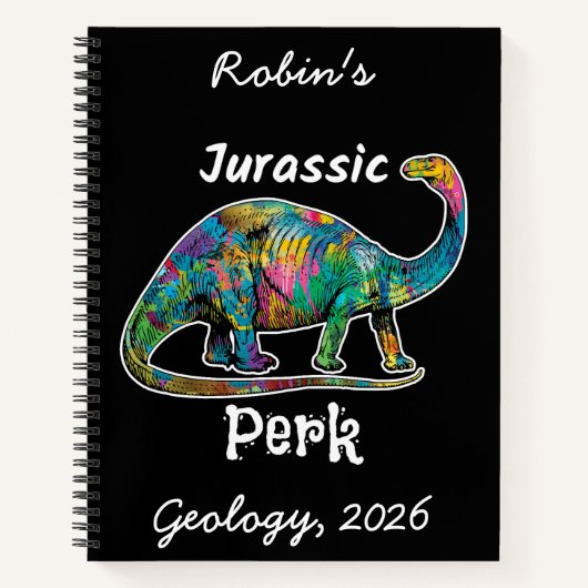 Jurassic Perk Farbiger Dinosaurier Schwarz Notizblock (Vorderseite)