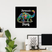 Jurassic Perk Farbiger Dinosaurier Schwarz Poster (Heimbüro)