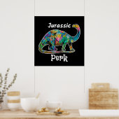Jurassic Perk Farbiger Dinosaurier Schwarz Poster (Küche)