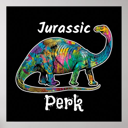 Jurassic Perk Farbiger Dinosaurier Schwarz Poster (Vorne)