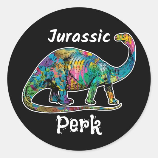 Jurassic Perk Farbiger Dinosaurier Schwarz Runder Aufkleber (Vorderseite)
