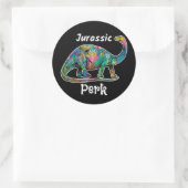 Jurassic Perk Farbiger Dinosaurier Schwarz Runder Aufkleber (Tasche)