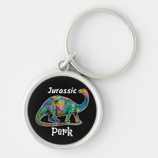 Jurassic Perk Farbiger Dinosaurier Schwarz Schlüsselanhänger (Vorne)