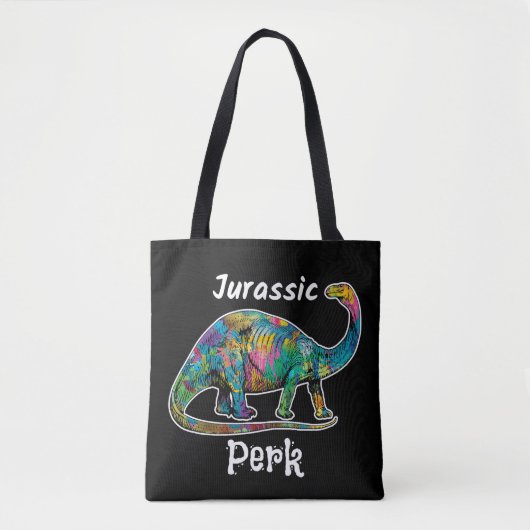 Jurassic Perk Farbiger Dinosaurier Schwarz Tasche (Vorderseite)