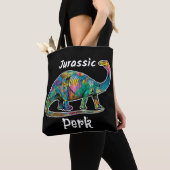 Jurassic Perk Farbiger Dinosaurier Schwarz Tasche (Von Nahem)