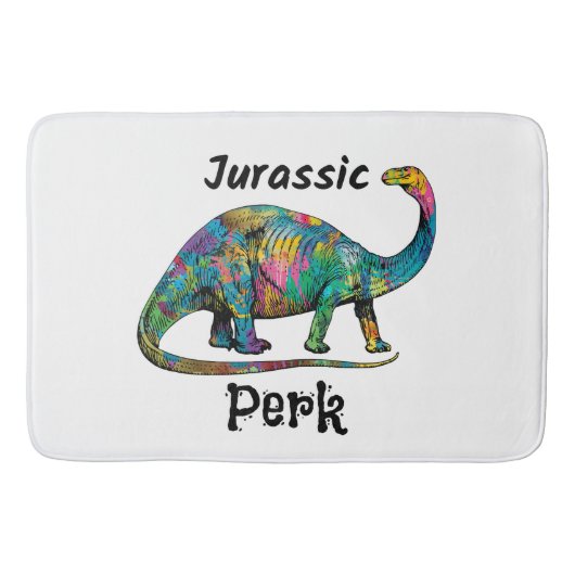 Jurassic Perk Farbiger Dinosaurier Weiß Badematte (Vorderseite)