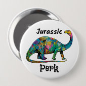 Jurassic Perk Farbiger Dinosaurier Weiß Button (Vorne & Hinten)