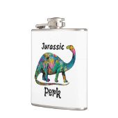 Jurassic Perk Farbiger Dinosaurier Weiß Flachmann (Links)
