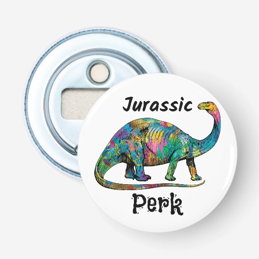Jurassic Perk Farbiger Dinosaurier Weiß Flaschenöffner (Vorderseite)