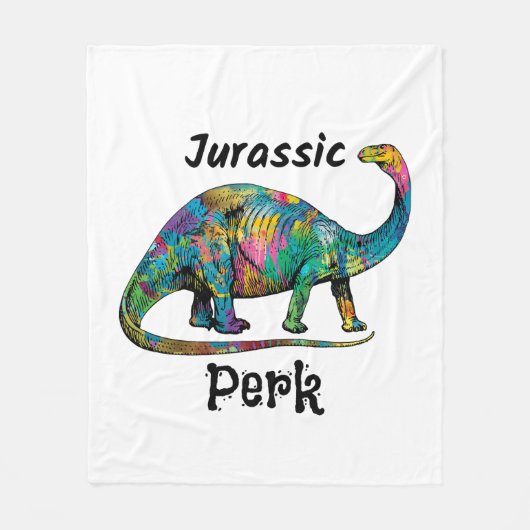 Jurassic Perk Farbiger Dinosaurier Weiß Fleecedecke (Vorderseite)