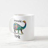 Jurassic Perk Farbiger Dinosaurier Weiß Kaffeetasse (Vorderseite Links)