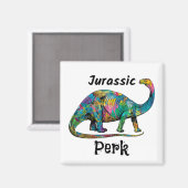Jurassic Perk Farbiger Dinosaurier Weiß Magnet (Vorderseite/Rückseite)