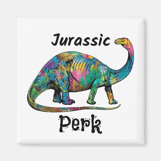 Jurassic Perk Farbiger Dinosaurier Weiß Magnet (Vorne)