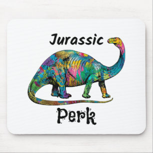Jurassic Perk Farbiger Dinosaurier Weiß Mousepad