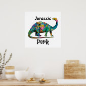 Jurassic Perk Farbiger Dinosaurier Weiß Poster (Küche)